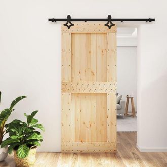 vidaXL Vidaxl - Puerta Corredera Con Herrajes Madera Maciza De Pino 90x210 Cm