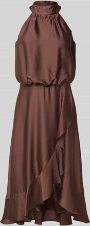 Swing Neckholder-Cocktailkleid mit Volants in Dunkelbraun, Gr&ouml;&szlig;e 32