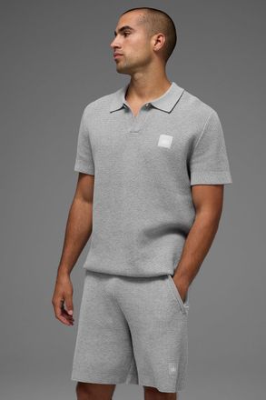 Alo | Sports Club Sweater Knit Polo Top in Athletic Heather Grey, Size: Medium