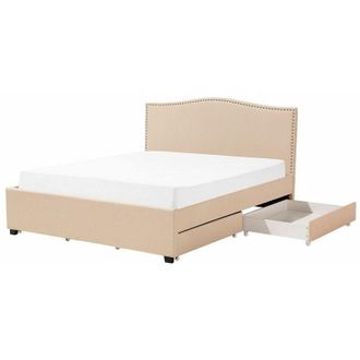 Beliani Beliani - Letto Imbottito Tessuto Beige Rete a Doghe con Cassetti 160 x 200 cm Montpellier