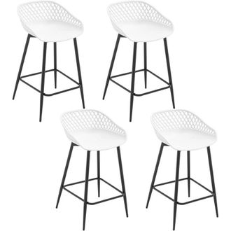 Woltu Woltu - 4x Taburetes De Bar O Cocina, Taburetes De Bar Profesionales, Con Respaldo Y Reposapi&eacute;s, Blanco