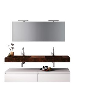 Aquadesign Mueble de ba&ntilde;o de 7 piezas en melamina corten/blanco