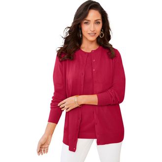 Jessica London Fine Gauge Button Front Cardigan in Classic Red at Nordstrom, Size 32