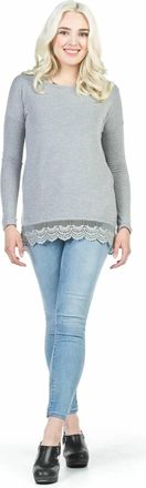 Papillon Lace Trim High Low Sweater In Heather Grey