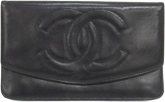 Chanel Black Leather Long Wallet (Bi-Fold) (Pre-Owned)