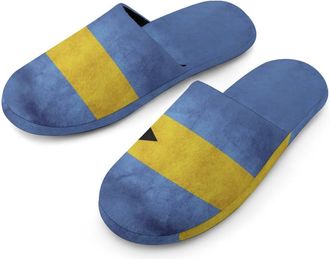 Generic Vintage Style Bahamian Flag Cotton Slippers for Men Memory Foam House Slippers Soft Anti-skid Sole Indoor Outdoor Shoes