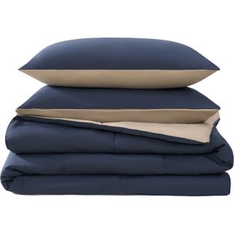 Lucky Brand Reversible Box Stitch Comforter & Sham Set in Vintage Blue Indigo/Tan at Nordstrom Rack, Size Twin/twin Xl