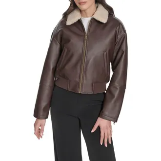 Levi's Faux Leather Bomber Jacket with Faux Shearling Collar in Brown at Nordstrom Rack, Size X-Large