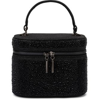 Olga Berg Beckie Crystal Top Handle Vanity Case in Black at Nordstrom