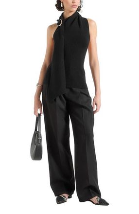 Mani&egrave;re De Voir Elodie Knitted Draped Halterneck Top in Black at Nordstrom, Size X-Small