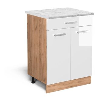 Vicco Mueble Bajo De Cocina R-line, Blanco Alto Brillo, 60 Cm Et M&aacute;rmol