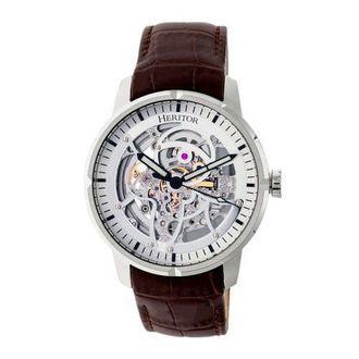 Heritor Ryder Skeleton Leather-Band Watch in Brown/silver at Nordstrom