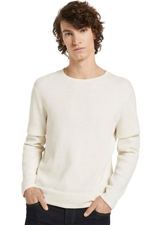 Tom Tailor Denim Strickpullover TOM TAILOR DENIM, Herren, Gr. XXL, weiss (oat milk), Feinstrick, Obermaterial: 100% Baumwolle, schmal, Rundhals, Pullover Strickpullove