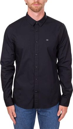 Calvin Klein Mens Black Slim Poplin Stretch Shirt, Size Medium