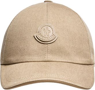 Moncler Moncler Leather Logo Cotton Gabardine Baseball Cap, Men, Beige, Size: One Size