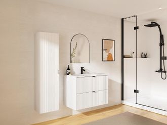 Vente-Unique Mobile per bagno sospeso con scanalature e lavabo da incasso e colonna 80 cm Bianco opaco - ZEVINI