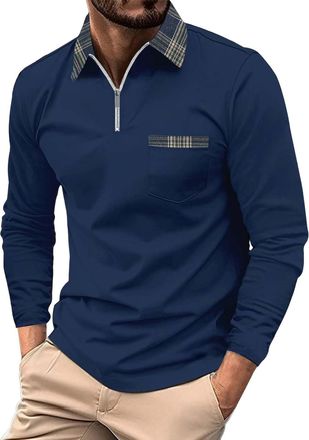 Generic MenS Sports Polo Shirts Mens Shirts With Zipper Pockets Non Iron Shirt Regular Fit Shirt Formal Stretch Long Sleeve Quick Dry Long Sleeve Breathable G