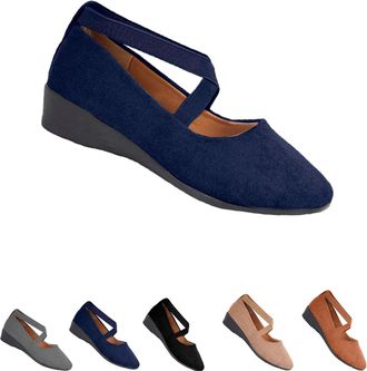 Generic Womens Comfy Elastic Crisscross Strap Wedge Slip-On Shoes,Slip On Fashion Ankle Straps Elegant Dress Shoes,Womens Round Toe Ballet Wedge Dress Shoe (B