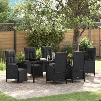 vidaXL Set Da Pranzo Per Giardino 7 Pz Nero Polyrattan Vidaxl