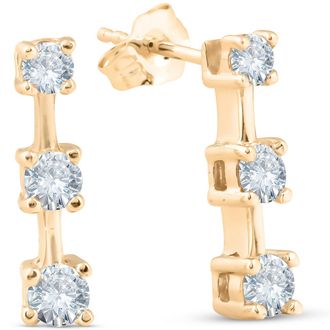 Pompeii3 1ct Three Stone Diamond Earrings 14K Yellow Gold
