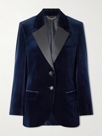 Victoria Beckham Blazer In Velluto Con Finiture In Raso - Blu