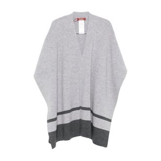 Max Mara Light Grey Cashmere Wool Cape Jacket - female - Max Mara - Ponchos - Gray - L/XL - Jackets