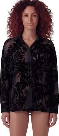 Lords of Harlech Country Floral Velvet Devore Womens Shirt in Country Floral Black at Nordstrom, Size Small