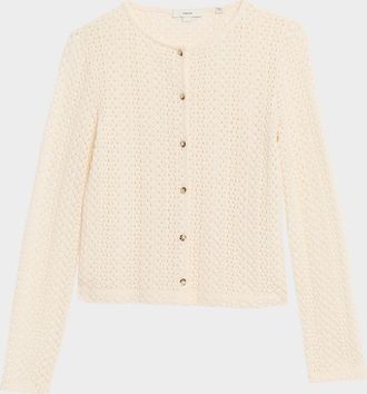 Vince Open-Knit Crewneck Cardigan