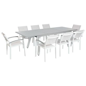Beliani Conjunto De Comedor De Jard&iacute;n De 9 Piezas Aluminio Blanco Gris Sint&eacute;tico Mesa Extensible Pereta