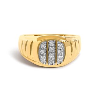 House of Brilliance Mens 14K Yellow Gold Plated Sterling Silver 1/3 Cttw Diamond Grooved Band Ring