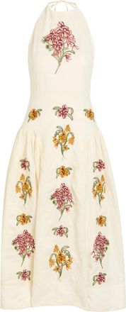Agua Bendita Balsa Floral-embroidered Linen Midi Dress - Multicoloured - M (UK10)