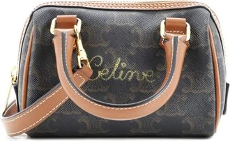 Celine Boston Bag Triomphe Coated Canvas Mini satchel - Bruin