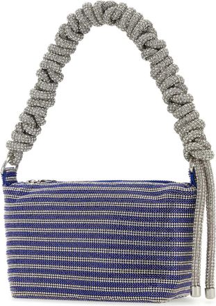 Kara Womens Rhinestone Mesh Two-Tone Shoulder Bag Blue Fabric