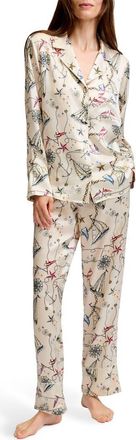 Petite Plume Silk Pajama Set in Beige at Nordstrom, Size X-Large