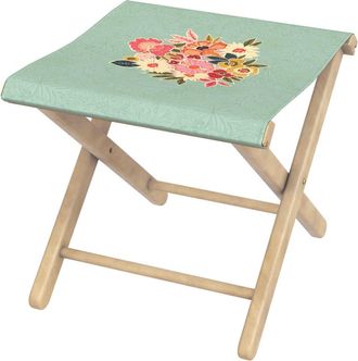 Vent de Boh&egrave;me Taburete plegable de eucalipto y tela outdoor floral azul