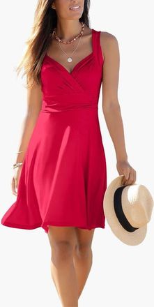 Lascana Sleeveless Wrap Look Dress in Red at Nordstrom, Size 12