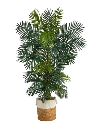 Nearly Natural Handmade 6.5Ft Golden Cane Artificial Palm Tree In Jute & Cotton Planter