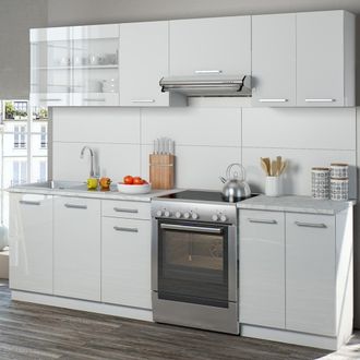 Vicco Mueble De Cocina Raul, Blanco, 240 Cm, Et M&aacute;rmol Con Tira De Led
