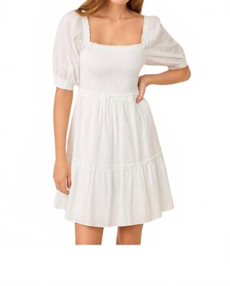 Lilly Pulitzer Hadly Short Sleeve Smocked Dress In Resort White Sunshowers Embroidery