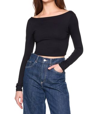 Susana Monaco Scoop Back Long Sleeve Top In Black