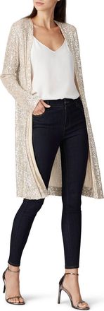Fifteen Twenty Womens Sequined Duster In Champagne Gold