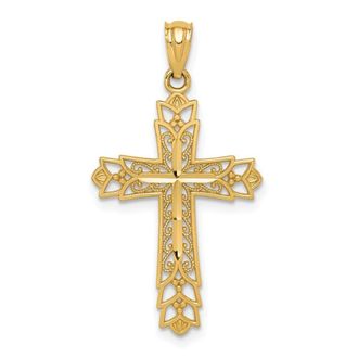 Diamond2Deal 14k Yellow Gold Polished Filigree Cross Pendant