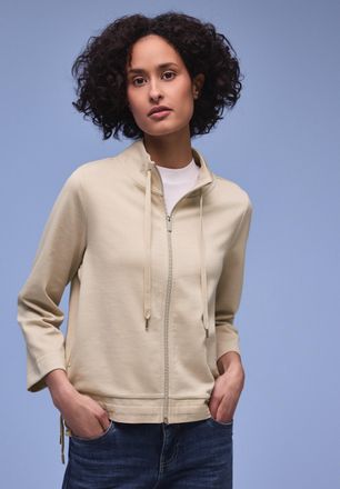 Street One Sweatjacke STREET ONE, Damen, Gr. 36, cotton beige, Web, Obermaterial: 71% Polyester, 26% Viskose, 3% Elasthan, unifarben, normal h&uuml;ftbedeckend, Rundh