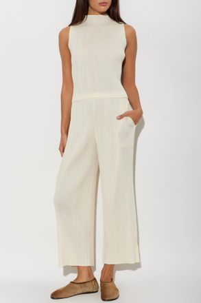 Pleats Please Issey Miyake Pleated Top, Womens, Cream