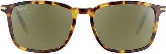 Serengeti Eyewear Lenwood Tortoiseshell Rectangle Frame Sunglasses with Green-Tinted Lenses