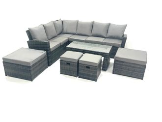 Fimous 10 Seat Rattan Garden Furniture Corner Sofa Set Outdoor Patio Sofa Table Set in Dark Grey