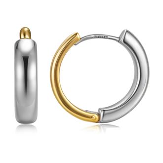 MAX + STONE Gold Plated and 925 Sterling Silver Two Tone Reversible Hoop Earrings 16mmto18mm