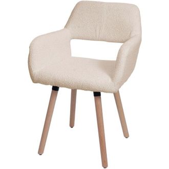 Hhg Silla de comedor HHG 873 ii, silla silla de cocina silla tapizada, madera tela/textil bouclé (450g/m²) mvg, beige