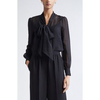 St. John Shadow Stripe Crinkle Georgette Shirt in Black at Nordstrom, Size 12