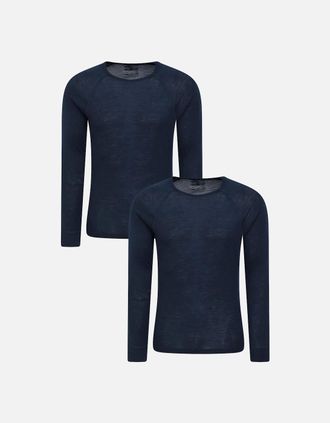 Mountain Warehouse Mens Mountain Warehouse Mens Merino Wool Base Layer Top (Pack of 2) - Navy - Size: 32